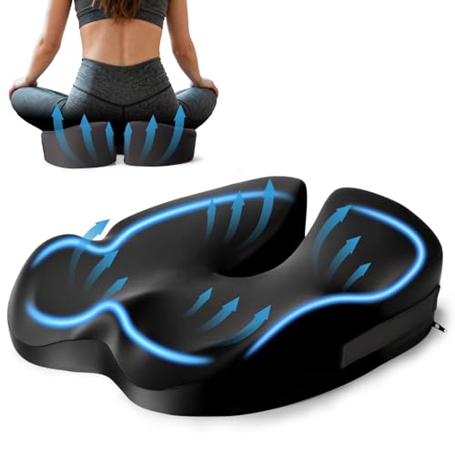 TEBOKHAD Cojin Silla Oficina, Cojín De Asiento Ergonómico De Espuma Memoria, Cojin Coxis Alivio del Dolor Cojin Silla para Silla De Oficina Y Hogar, Automóvil, Uso Diario