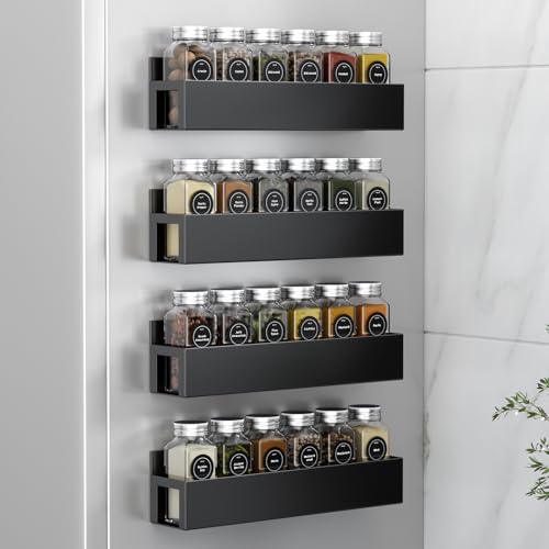 4 Pack Magnetic Spice Rack with 24 Spice Jars, Spice Labels, Chal...