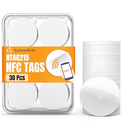 Summerbrite NFC Tags NTAG215 Leere NFC-Karten und Aufkleber Wiederbeschreibbare Programmierbare NFC 215 Chips mit Kleberückseite und 504 Byte Speicher Kompatibel mit allen NFC-fähigen Geräten