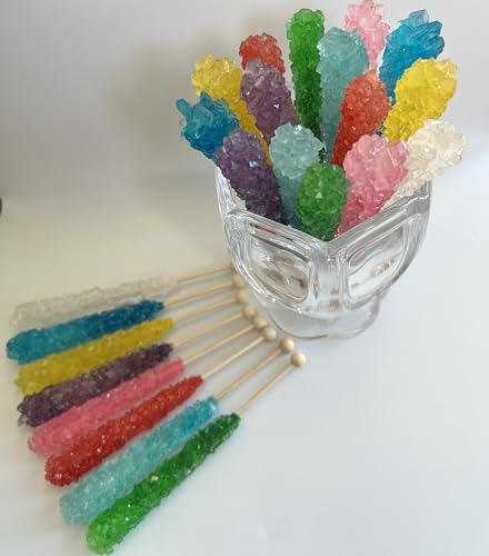 Classic Rock Candy Sticks, Sugar Rock Crystal Lollipops, Individually Wrapped (Pack of 18, Rainbow Assorted Flavors)