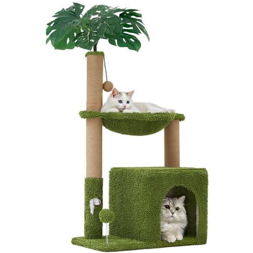 Woochpet 37" Small Cat Tree for Indoor Cats, Multi-Level Cat Tower with Sisal Scratching Post, Cozy Hammock, Cat Condo with Peek-a-Boo Mouse Hole, Interactive Toy Ball for Kittens and Small