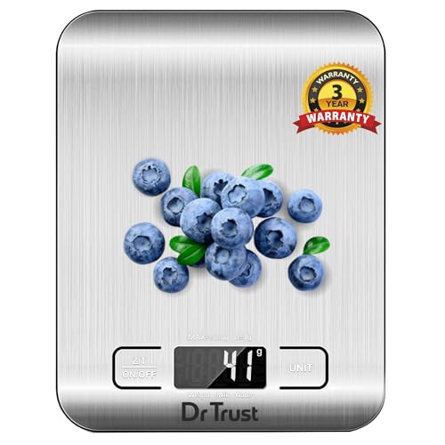 Dr Trust USA Stainless Steel Electronic Kitchen Digital Scale Weighing Machine For Health, Fitness, Diet, Nutrition, Cooking and Home Baking with Touch Button, Tare Function (5 Kg)-529