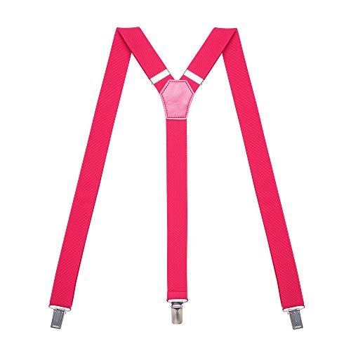 Action Ward Womens Suspenders Y Back Style 1 Width - Comfortably Adjustable Elastic Straps and Metal Clips (Hot Pink)