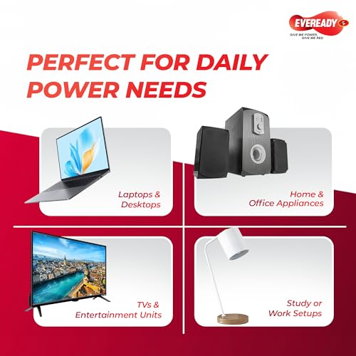 Image of Eveready Everprotect Multiplug | 3 Sockets (1 x 3-Pin & 2 x 2-Pin) | Universal Socket | 240V, 6A | Max Load 1500W | Fire Retardant Body | LED Power Indicator | Compact Plug for Home & Office