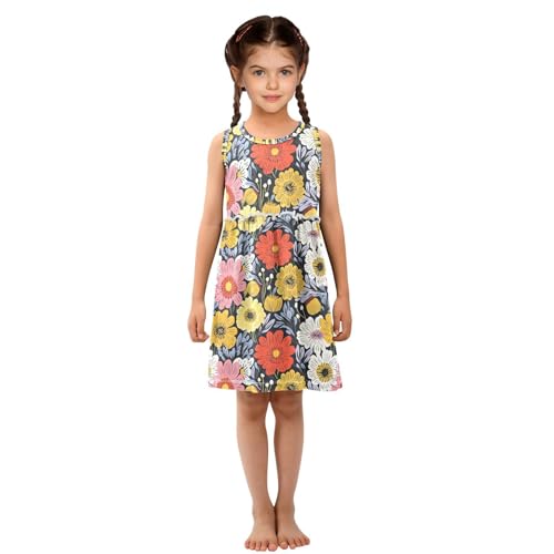 ALAZA Retro Blossom Daisy Floral Girls Toddler Casual Dress for Summer Sleeveless Dresses Sundress 2-8 Years4