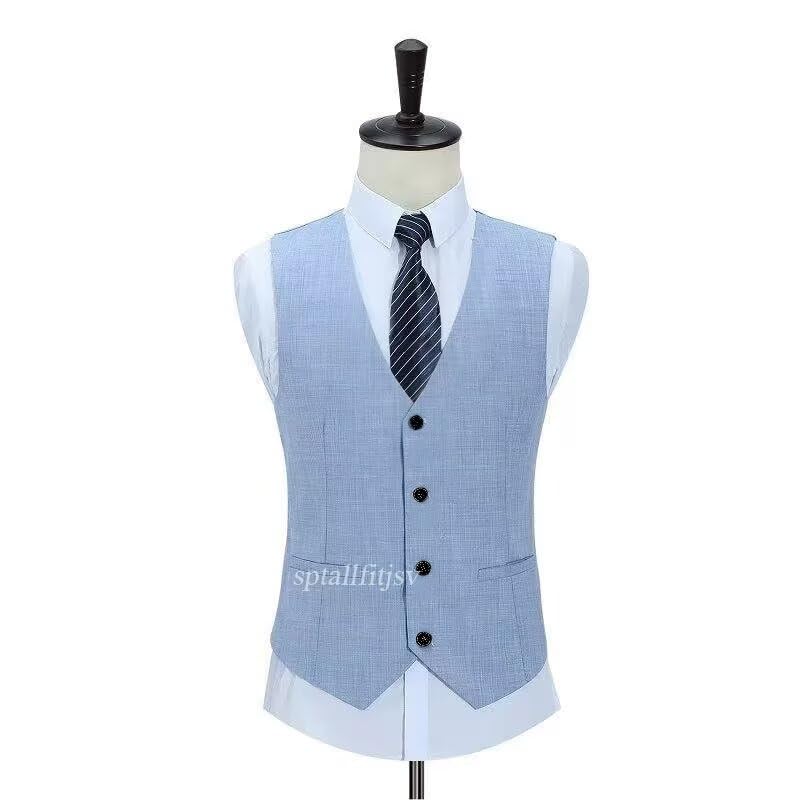 Men's 3 Piece Suit Slim Fit Linen Textured Suit Casual One Button Blazer Single Breasted Vest Pants Set4