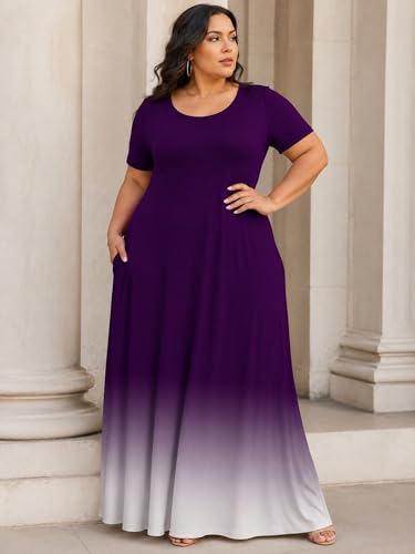 Image of PinkPatty Women's Plus Size Maxi Dresses Short Sleeve Sundress Summer T-Shirt Beach Long Dress with Pockets