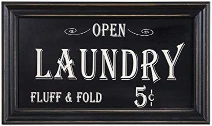 Open Laundry Fluff & Fold Rustic Wood Sign | Vintage Home Bathroom Laundry Decor | 7 x 14 Inch
