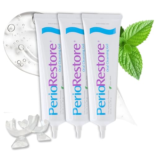 Perio Restore® Gel 3 Ounce Tube; 3 Pack. 1.7% Hydrogen Peroxide Oral Cleansing Treatment Gel. Includes Two (2) Trays for Ease of Application. Mint Flavor
