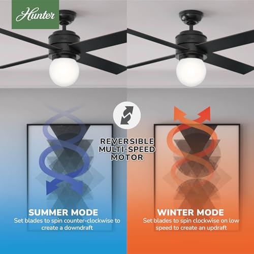 Image of Hunter Hepburn, Indoor, Ceiling Fan, with LED Light, 52 inch, Matte Black