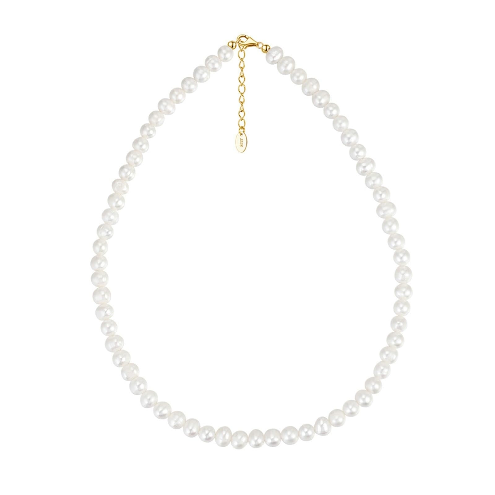 Collana da donna in oro Sterling 925, collana da donna, collana di perle, ciondolo da donna, gioielli regalo, lunghezza 45 cm, 45 cm, Argento sterling, Perla
