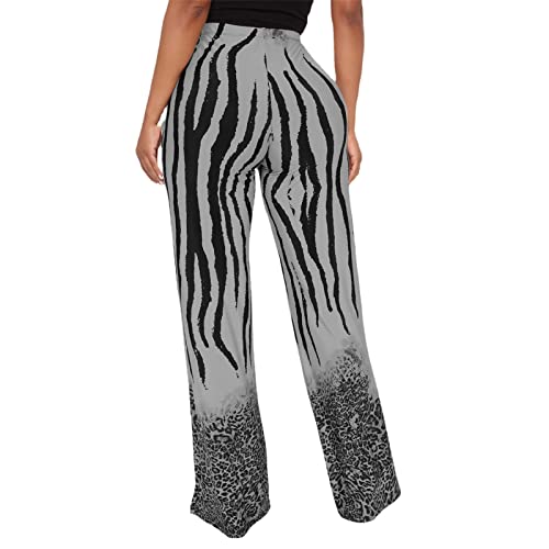 DGHM-JLMY Women Zebra Print Wide Leg Pants Personality Fashion Printed Casual Long Pants Elastic Flared Leg Slit Hem4