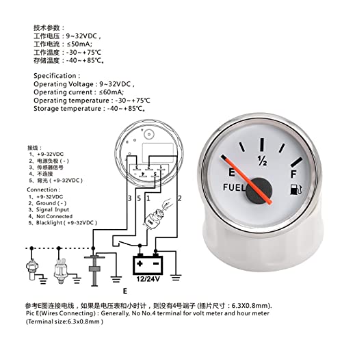 Indicateur niveau de carburant 52 mm 0-190 ohm support manomètre