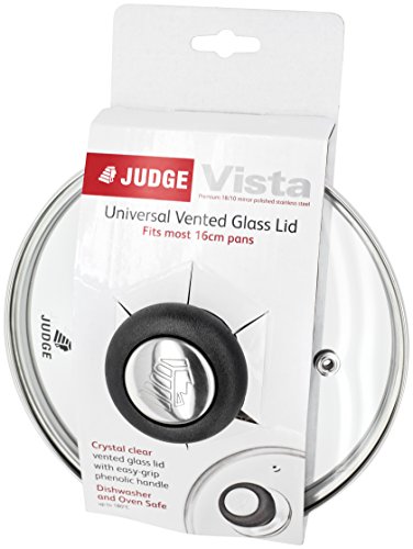 Judge Vista 14cm Glass Lid – Tempered Glass with Stainless Steel Rim & Steam Vent – Durable, Dishwasher Safe Cookware Lid