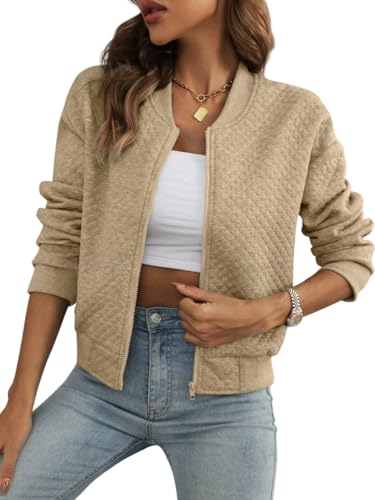 Image of Tagas Women's Quilted Bomber Jacket | Lightweight Stylish Winter Wear with Zip Closure | Casual Solid Jacket for Jeans & Crop Tops|regular jecket for womens|