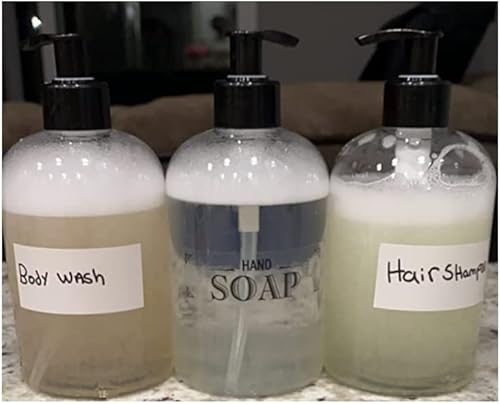 Miniatura 5 de EZProUSA Botellas vacías de plástico con bomba de champú y loción con etiquetas impermeables, aceites esenciales recargables sin BPA a prueba de