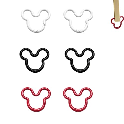 (6 Pack) Carabiner Ear Mouse Ring for Fish Extender DCL Cruise Gift Mouse Shaped Carabiner Keychain Mouse Ears Ring Carabiners Clip DIY for Home Car Tag Office Organization Lanyards Keys Attachment