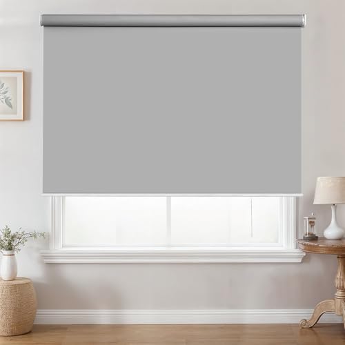Image of ABOUT SPACE Window Blinds - 7 x 5 ft Cordless Blackout Roller Blinds for Privacy, UV Protection | 100% Blackout Roll Up Curtain Window Shades for Home, Office, Living Room, Bedroom- Light Grey