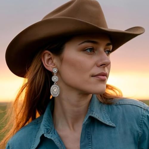 Western Earrings for Women Vintage Concho Jewelry Country Concert Accessories Cowgirl Chic Turquoise Drop Earrings Western Outfit Statement Earring Rodeo Gift2
