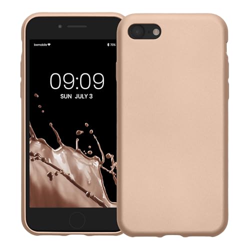 Image of kwmobile Case Compatible with Apple iPhone SE (2022) / SE (2020) / 8 /7 Case - Soft Slim Metallic TPU Silicone Cover - Metallic Gold