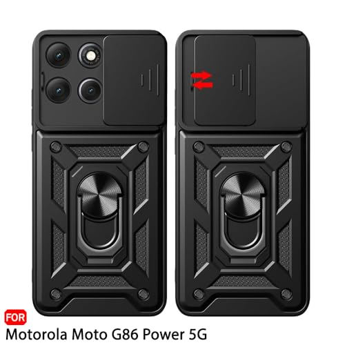 Image of TheGiftKart Tough Armor Bumper Back Cover Case for Motorola Moto G86 Power 5G | KickStand & Ring Holder | 360 Degree Protection Back Cover for Moto G86 Power 5G (PC & TPU, Sliding Camera Cover, Black)