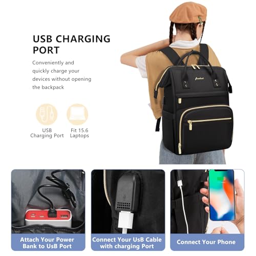 Women Laptop Backpack Work Bag - Fits 15.6 inch with Laptop Compartment Waterproof Professional Fashion Travel Purse for College Nurse Business Computer Backpack3