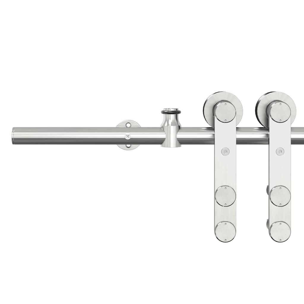 Juego de herrajes para puerta corredera de 183 cm, acero inoxidable plateado con tope de puerta, ruedas, guía de suelo para puerta de habitación y puerta principal, herrajes duraderos para