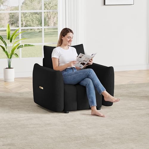 Image of OUYESSIR 38 inch Modern Accent Single Sofa Chair, Comfy Deep Seat Teddy Living Room Chair, Leisure Boucle Reading Sofa Arm Chair for Bedroom, Office, Apartment, Black