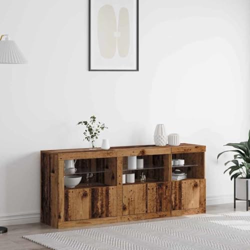 HETFTJN Sideboard 162×37×67 cm Altholz Holzwerkstoff mit LED Beleuchtung Rustikaler Buffetschrank Moderne Vitrine für Wohnzimmer Esszimmer Flur HETFTJN Sideboard 162×37×67 cm Altholz Holzwerkstoff mit LED Beleuchtung Rustikaler Buffetschrank Moderne Vitrine für Wohnzimmer Esszimmer Flur