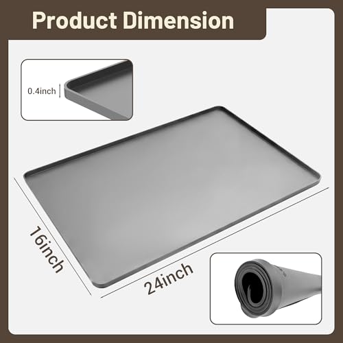 Image of Silicone Coffee Mat for Countertop, 24x16 inch - Heat Resistant Espresso Machine Mat with Raised Edge, Non-Slip Waterproof Station Pad, Compact Coffee Bar & Kitchen Accessories - Grey
