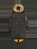 Alpha Industries Damen Long Fishtail Polarjacke, Black Olive, XS