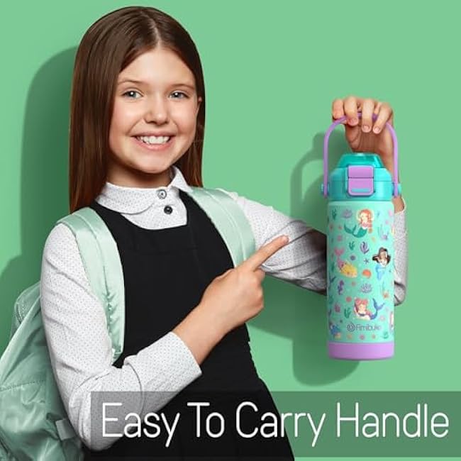 Kids Insulated Water Bottle with Pop-Open Straw & Spout 2-in-1 Lid, 18oz Leak Proof 18/8 Stainless Steel Vacuum Tumbler, BPA-Free Kids Cup For Travel School Boys Girls Toddler, Dinosaur & Monster Car