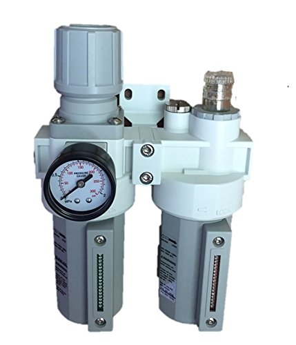 Two Piece Filter Regulator Lubricator Combination 1/2" NPT - Manual Drain, Metal Bowl, 10 Micron with Gauge