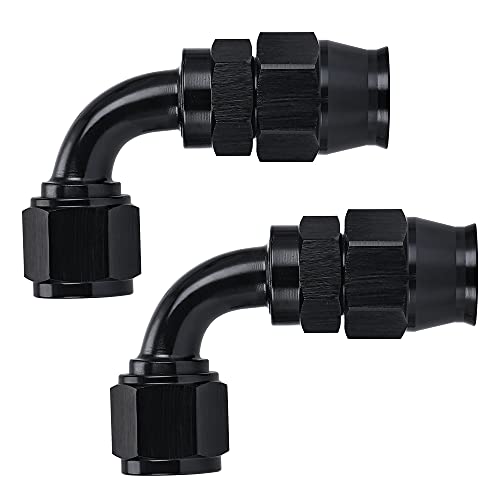 PTNHZ 2PCS 8AN 90 Degree PTFE E85 Hose Fitting End Only For PTFE Nylon Stainless Steel Braided Oil Fuel Line Reusable Hose Adaptor Anodized Aluminum Alloy Black
