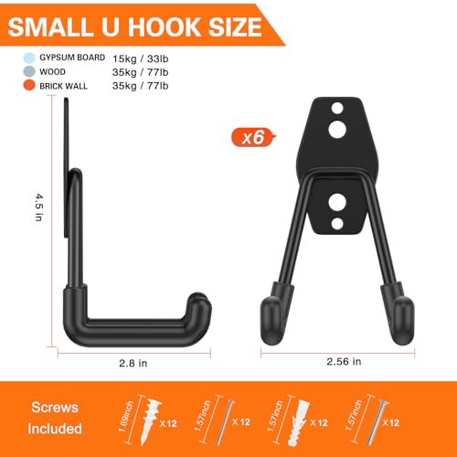 Heavydutygaragehooks6pack28inchsmallushapedhangerwallmountedstoragesystempowerandgardentoolorganizerforhangingladdershosebulkitemsandmore  Urban Country Home Decor Heavy duty garage hooks 6 pack 28 inch small u shaped hanger wall mounted storage system power and garden tool organizer for hanging ladders hose bulk items and more  urban country home decor