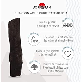 AREKUSAN | 100G Morceaux Charbon Actif Purificateur Eau Robinet Filtre Vegetal. Format VRAC ECONOMIQUE pour Carafe Gourde Chutes Kishu Binchotan Naturel Bois Chêne Vert de Wakayama Japon Purifier Eaux