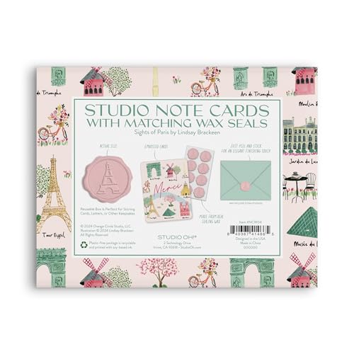 Image of Studio Oh! Blank Note Cards with Envelopes and Wax Seals, Boxed Stationery Set, Embossed All Occasion Cards for Thank You Notes, Letters, Gifts and Keepsakes, Sights of Paris