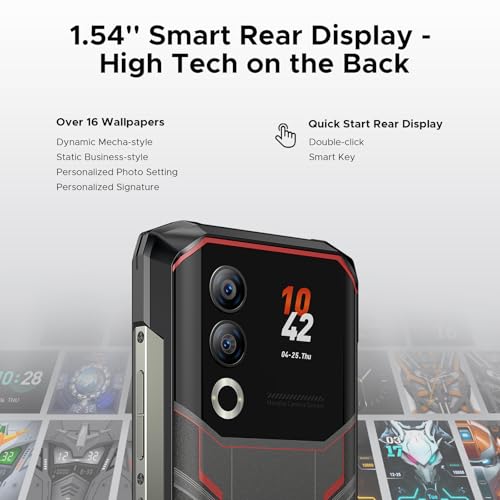 DOOGEE Blade 20 Ultra Rugged Phone Unlocked,32GB+512GB,10300mAh Large Battery Rugged Smartphone with 1.54"IPS Rear Display,6.6"HD+90Hz Android 14,50MP+8MP,IP68/IP69K Waterproof Phones,Face ID/NFC/OTG