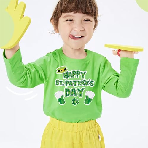 Kids St. Patrick's Day Shirts Boys Girls Unisex Irish Clover Long Sleeve T-Shirt Toddler Green Tee Cotton Tops 1-7T4