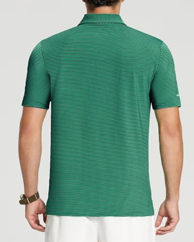 Image of Golf Shirts for Men - Dry Fit Moisture Wicking Short Sleeve Performance Sport Casual Striped Collared Mens Polo Shirt