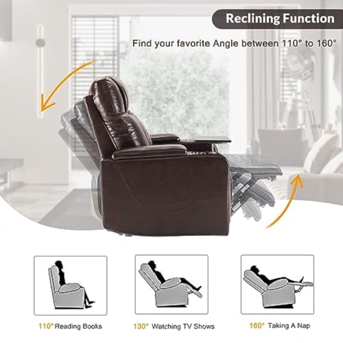 Sillón reclinable manual grande cuero marrón miniatura 4