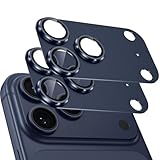 「2枚セット」カメラフィルム iPhone 17 Pro用 カメラ保護 全面保護 黒縁取り 超高透過率 アイフォン17 pro レンズカバー 耐衝撃 9H強化ガラス 一体化 いphone17pro カメラカバー アルミ レンズガード ディープブルー