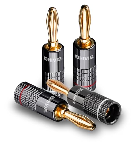 Dhivis Banana Plugs, 4 Pcs, Premium 24k Gold Plated, 4mm Black Ba...