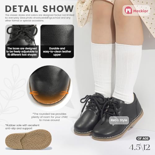Image of Meckior Toddler Boys Girls Dress Shoes Little Kid Oxford Shoes Wedding Church Dress Shoes PU Leather Lace Up School Uniform Loafer Flats