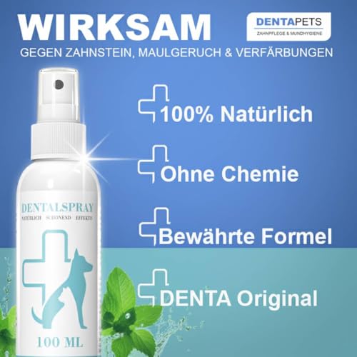 Dentalspray für Hunde & Katzen – Effektiv gegen Zahnbelag & Zahnstein – 100% natürlich & erfrischend - Hilft bei Mundgeruch – Zahnpflege & Reinigung ganz ohne Bürste für strahlend weiße Zähne