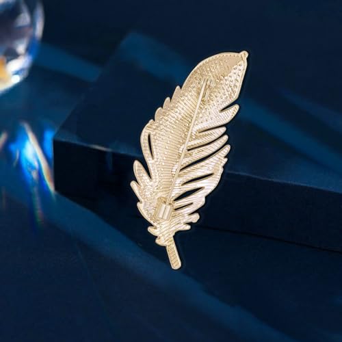 MABAHON Broche tendance en forme de plume pour femme - Cristal délicat - Élégante broche en cristal - Accessoires de vêtements pour robes, pulls et écharpes (argent), Métal – vue 6