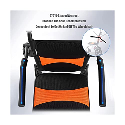 Silla de ruedas de aluminio ligera con frenos de mano, silla de viaje plegable portátil para ancianos, carrito de ruedas traseras de 12 pulgadas