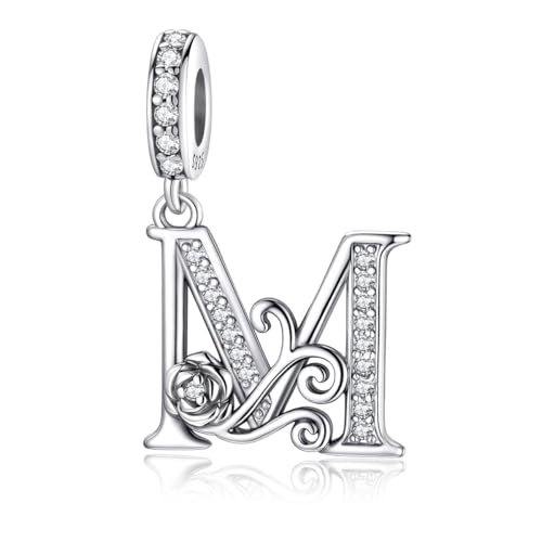 Aurevella Rose Letter Charms Argent sterling 925 Beads,Perles Alphabétiques A-Z, Adaptées aux Bracelets et Colliers Européens,Cadeau pour Femme