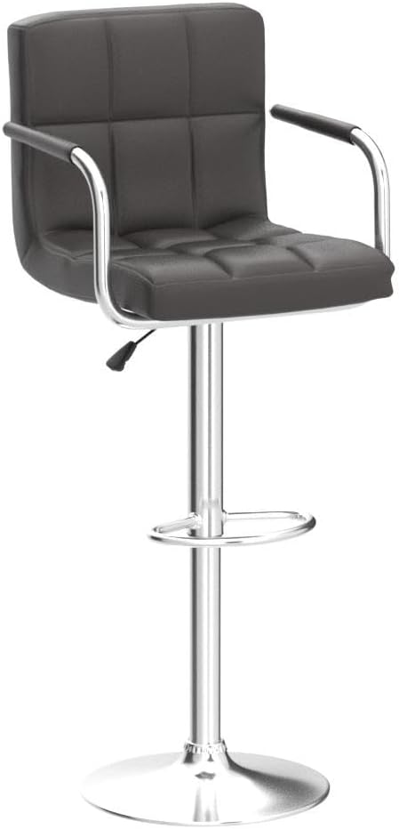 White Adjustable Swivel Leather Bar Stools with Chrome Base, Set of 2