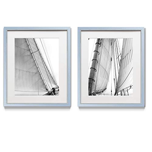 Renditions Gallery Under Sail 2 Piece Framed Artwork Set, Black and White Photography, Sailboat, Sailing & Boating, Silver Frame, White Mat, Plexiglass, 16 In W X 20 In H, Made in America